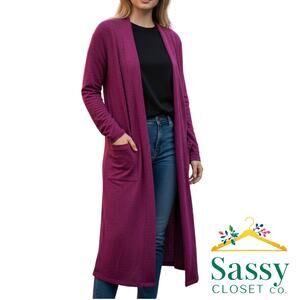 Tommy Hilfiger Long Open Cardigan Fuschia Black Heather Size XL EUC